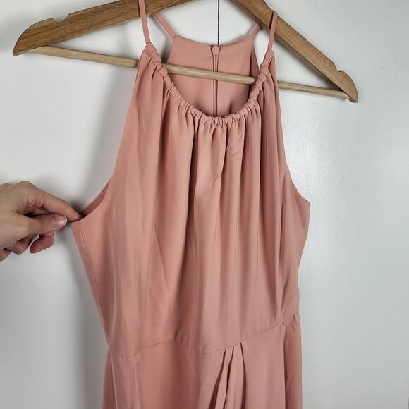 SOLD | NWT Shona Joy Draped Halter Tulip Midi Ruched High Neck Gown in Pink | 6 - Picture 4 of 8